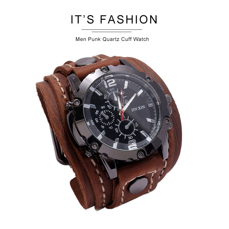 Мужские кварцевые часы Jessingshow, Роскошные наручные часы 2021, модные мужские часы в стиле панк, широкие браслеты из натуральной кожи