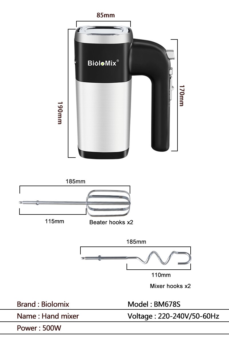 Биоломикс 5-скоростной 500 Вт Электрический Ручной Миксер ручной кухонный миксер для теста с 2 яйцами и крючками для теста