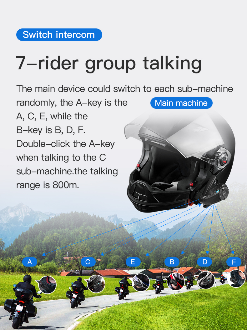 Bluetooth-гарнитура для мотоциклетного шлема, до 7 водителей