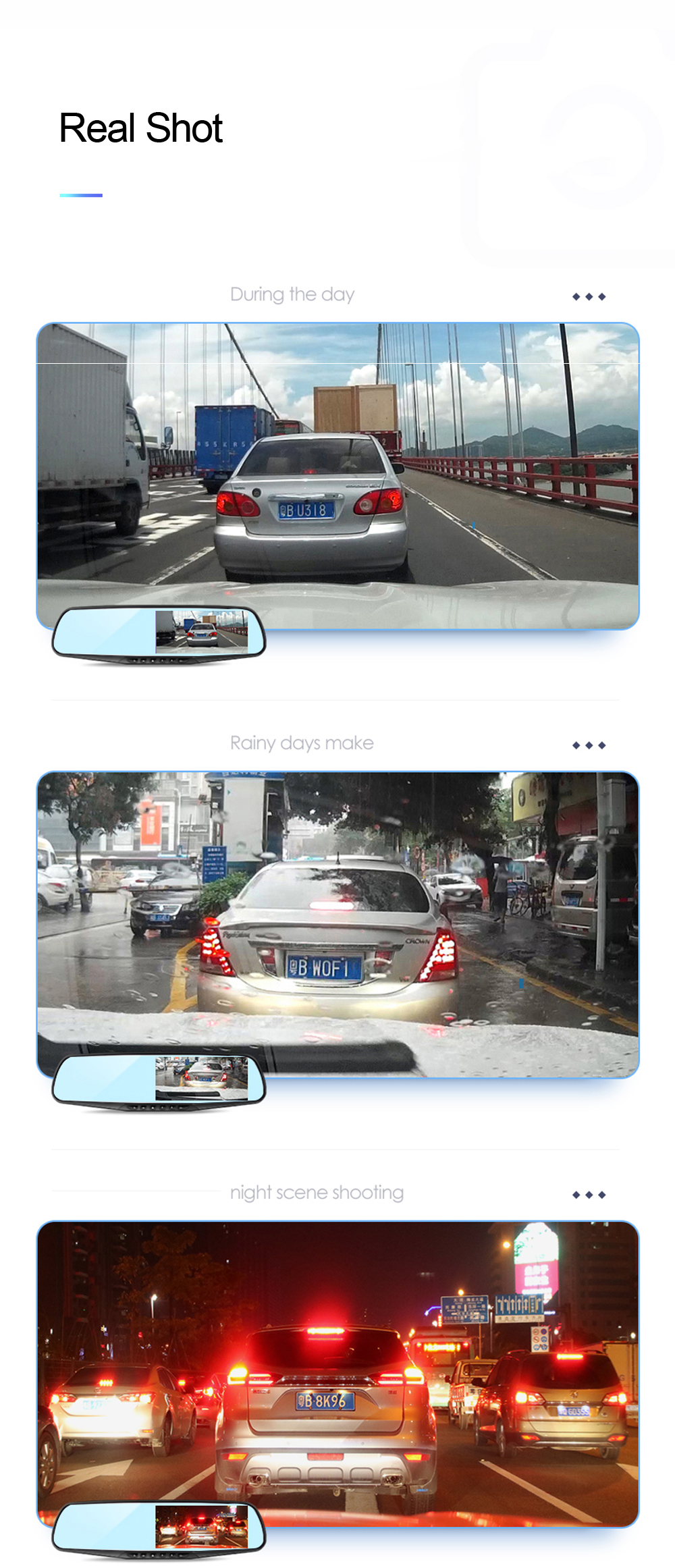 Автомобильный регистратор ADDKEY, видеорегистратор с камерой Full HD 1080P и монитором 4.3'', зеркало заднего вида с двойной видео камерой, записывающая видео камера для авто